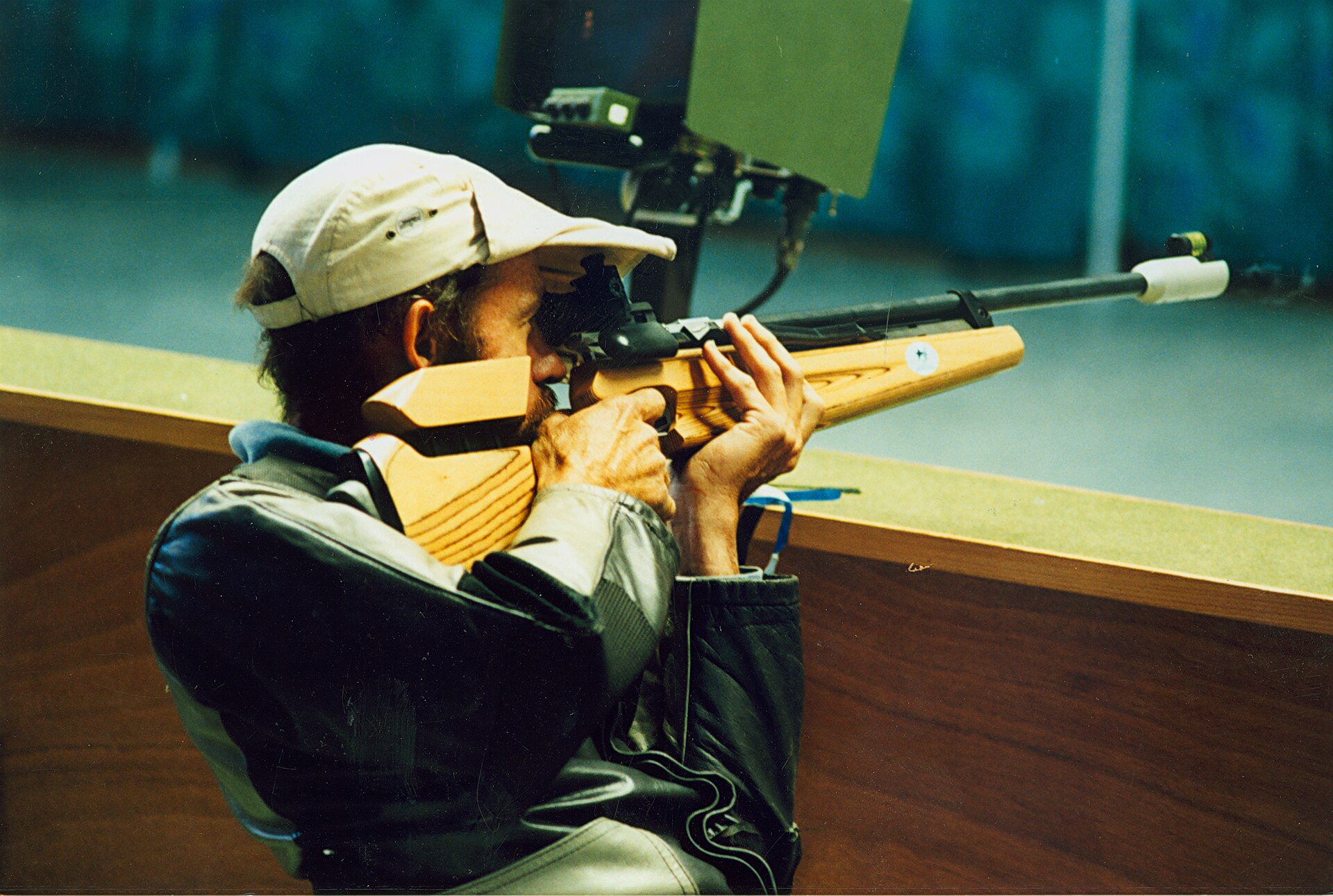 Australian paralympic shooter,  Ashley Adams , at the shooting event during the  Atlanta 1996 Paralympic Games .