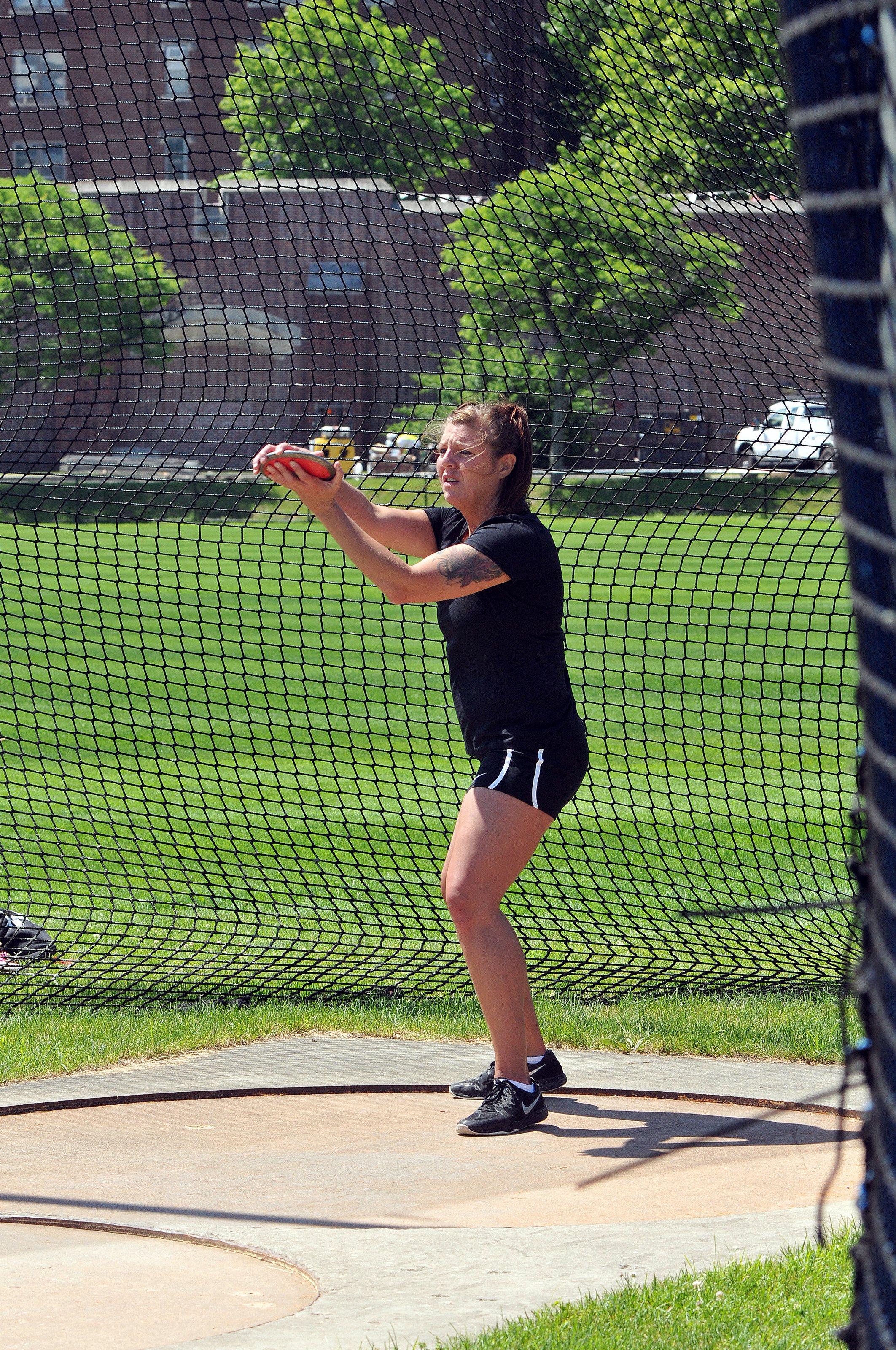 U.S. Army Reserve Staff Sgt. Ashley Anderson prepares to throw a discus during field training for the 2016 Department of Defense Warrior Games being held at the United States Military Academy at West Point, N.Y., June 9,