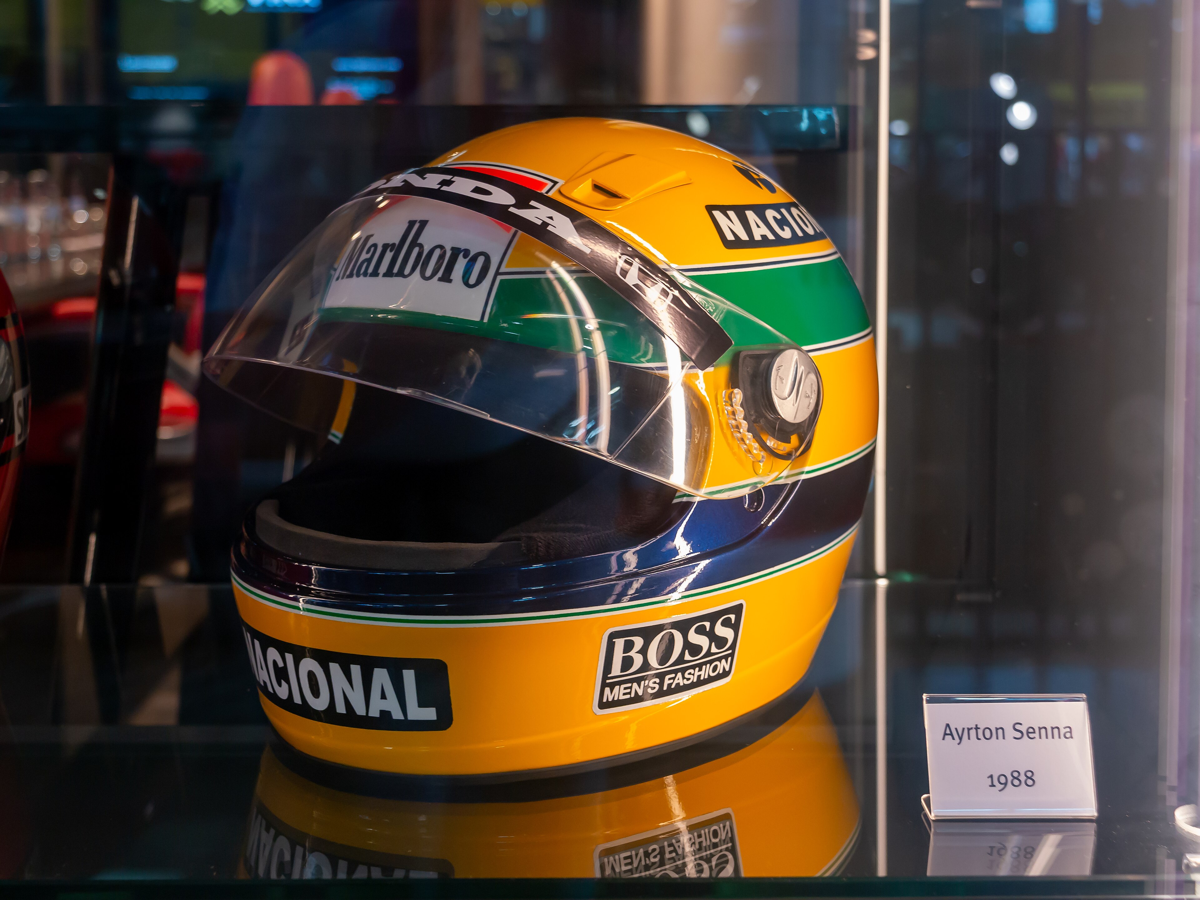 Ayrton Senna's helmet at Motorworld Munich