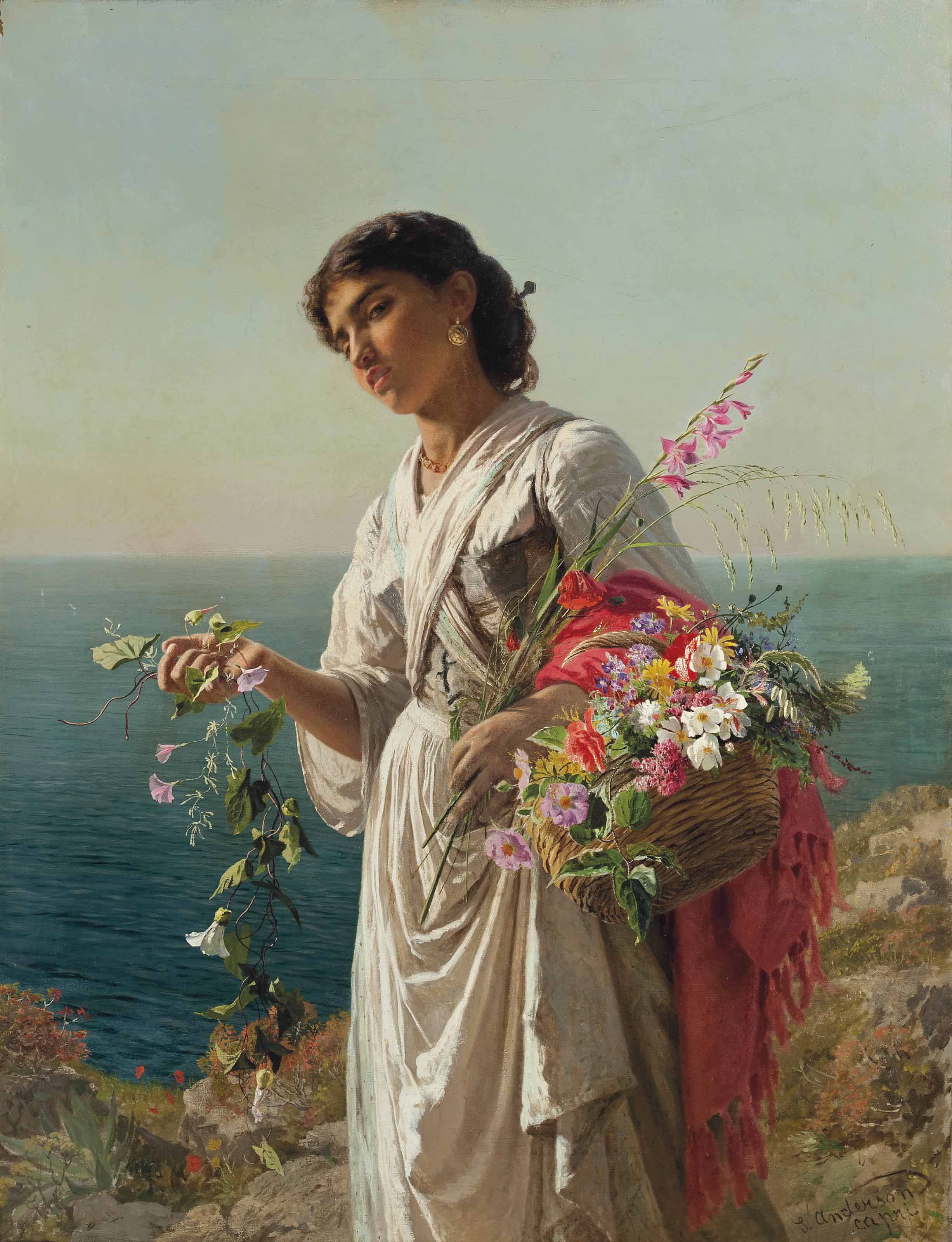 The flower girl, Capri (unknown date), by Sophie Anderson