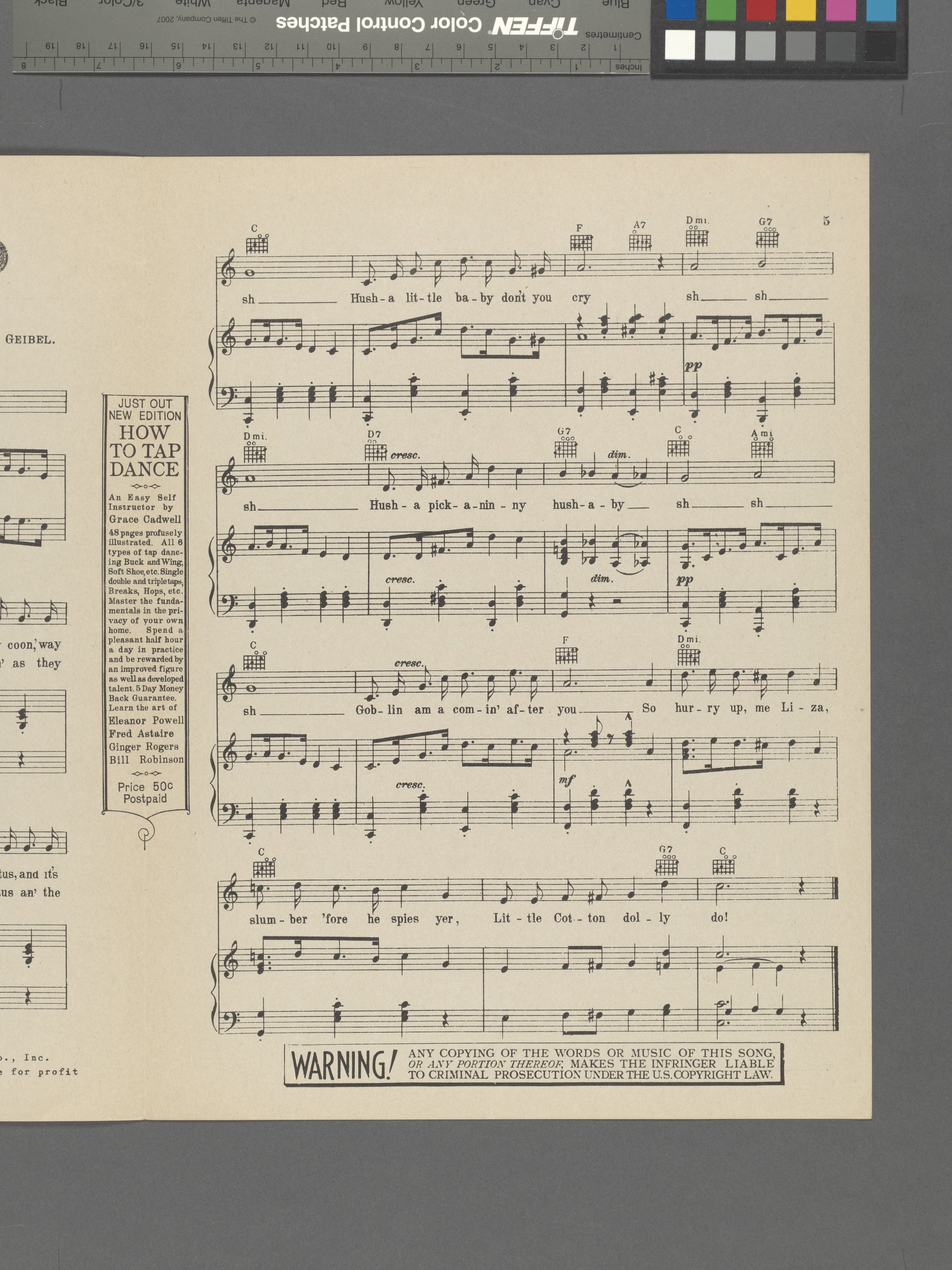 * Descriptive subtitle: Plantation lullaby.
  On cover: drawing of a woman holding a baby. 
 Statement of responsibility : words by Richard Henry Buck ; music by Adam Geibel.