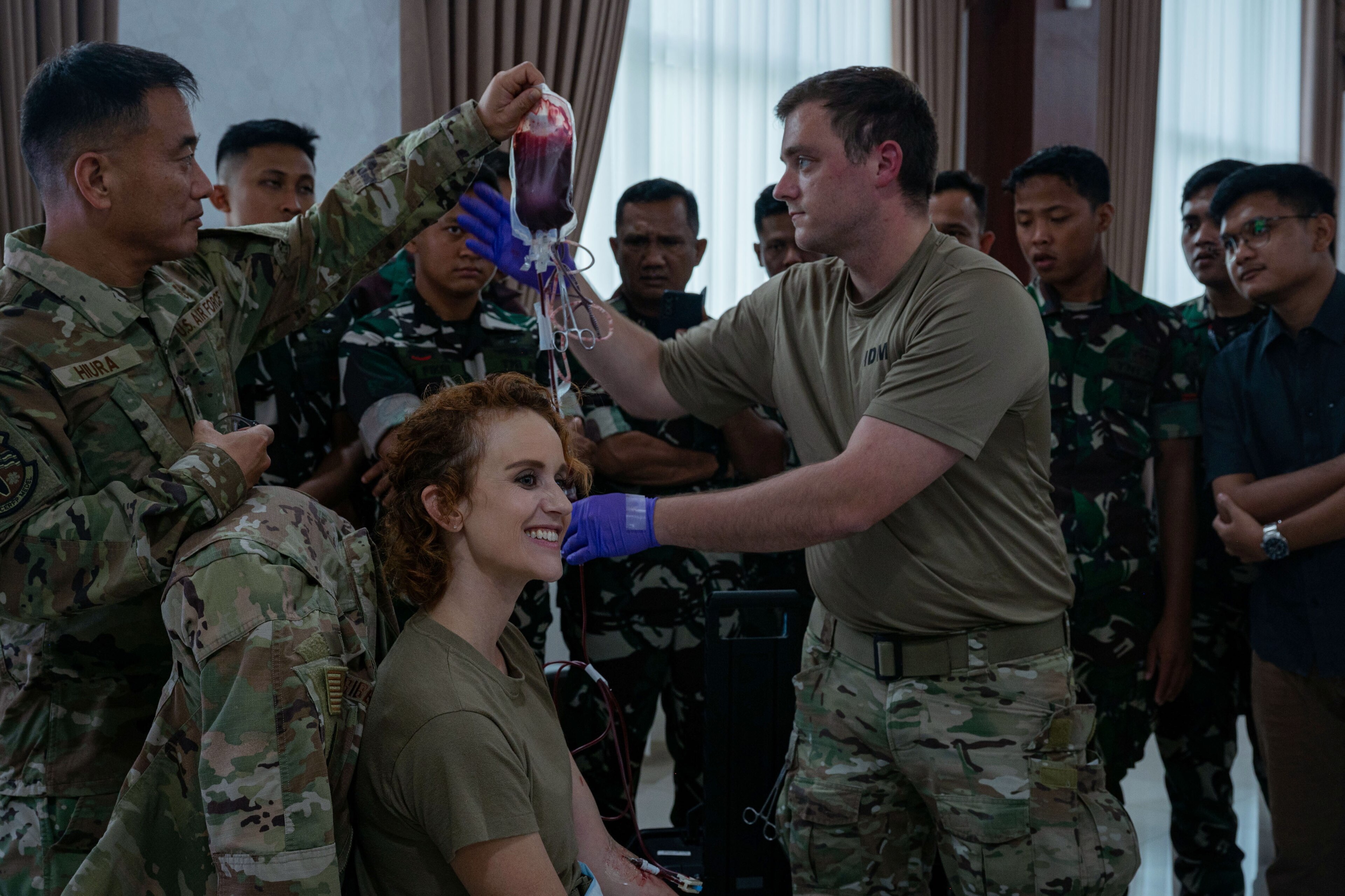 From left, Lt. Col. Timothy Huira, 154th Medical Group Detachment 1, Hawaii Air National Guard chief of trauma and treatment operations, Maj. Mackenzie Shribb’s, Pacific Air Forces Office of Surgeon General international