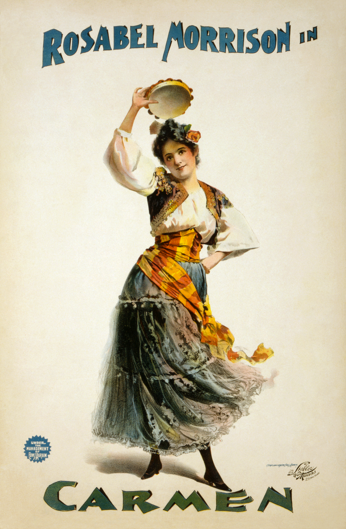 Poster for an 1896 dramatic adaptation of  Carmen , starring Rosabel Morrison, and under the management of Edward J. Abram