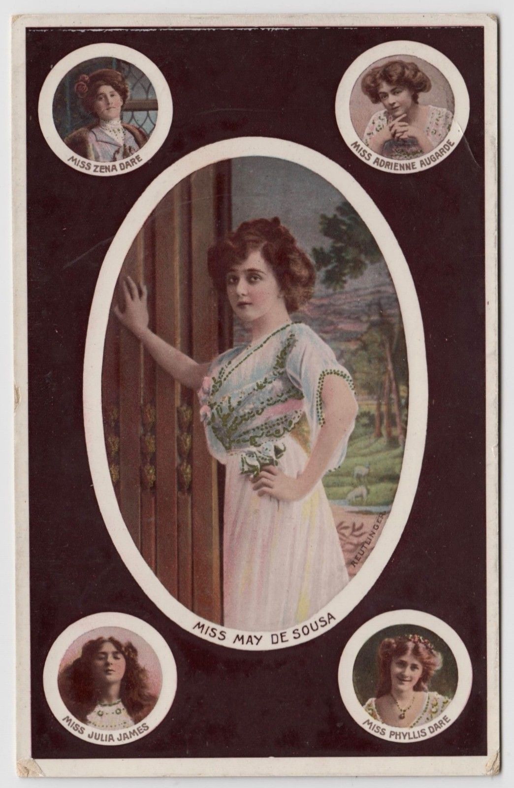 Postcard presenting Zena Dare, Adrienne Augarde, May de Sousa, Julia James & Phyllis Dare, 1909