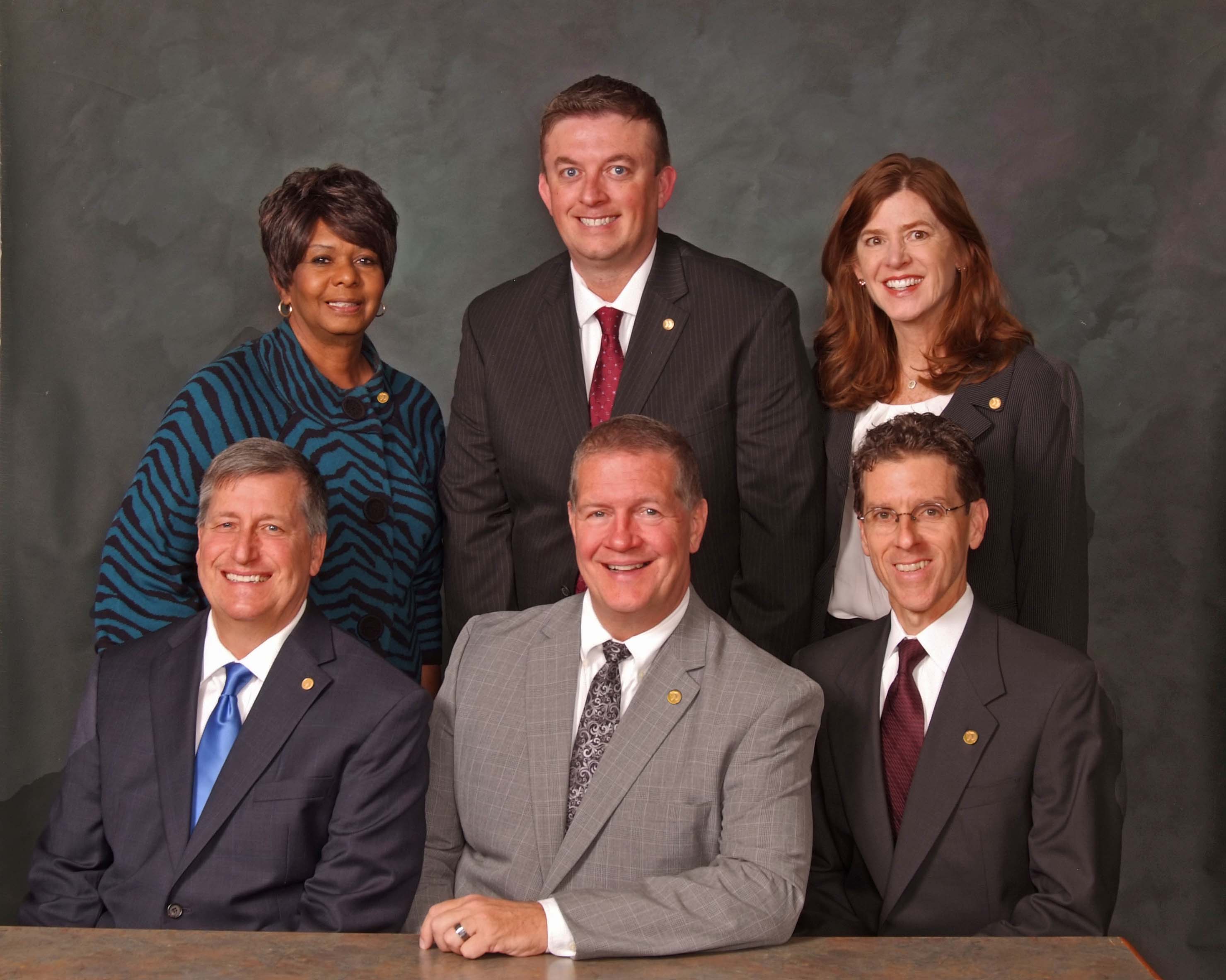 Cherry Creek School District Board of Education Members Janice McDonald, Dave Willman, Karen Fisher, Randy Perlis and Eric Parish and Cherry Creek School District Superintendent Harry Bull.
