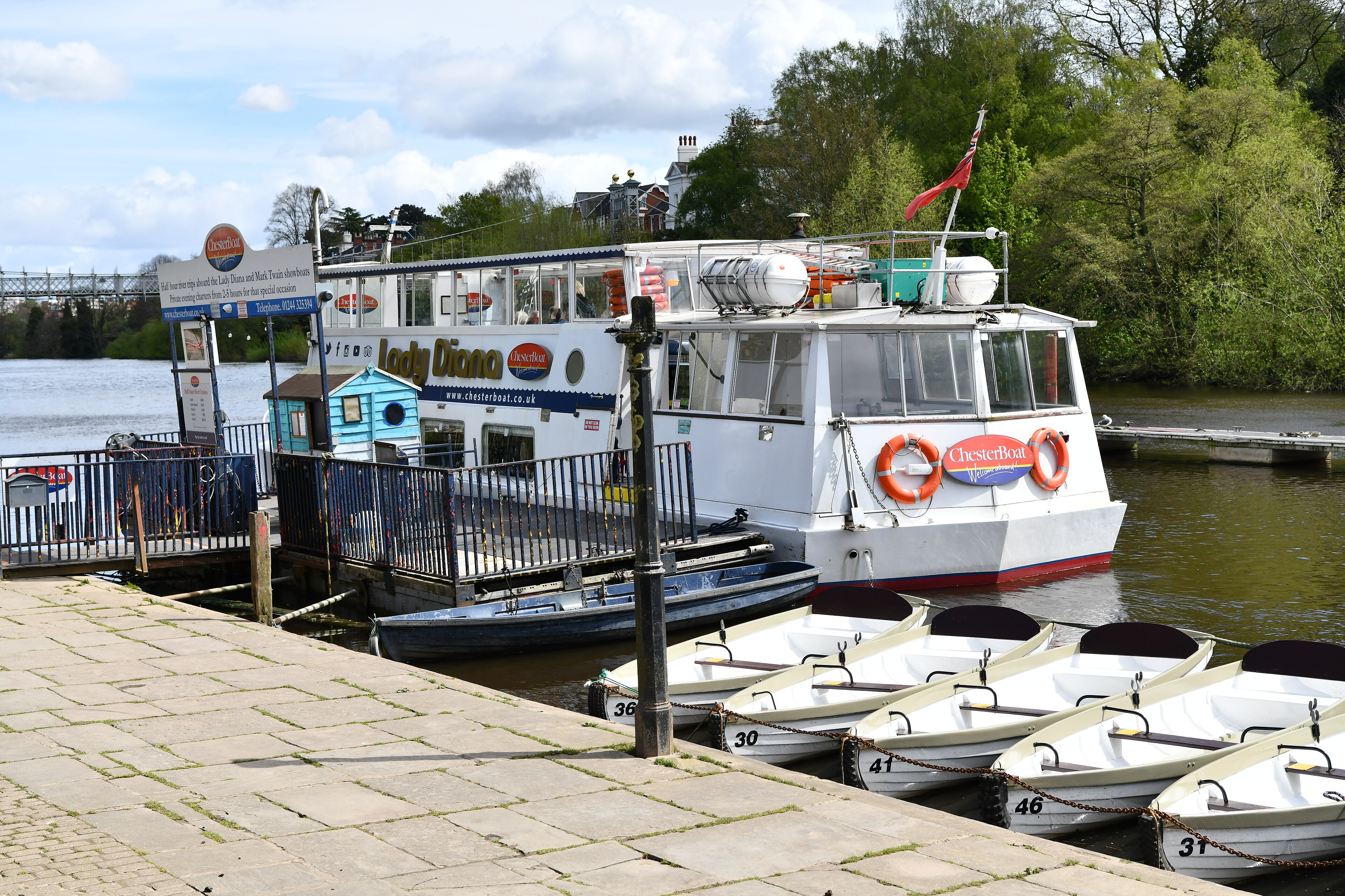 Chester, River Dee embankment: 'Lady Diana' sightseeing boat