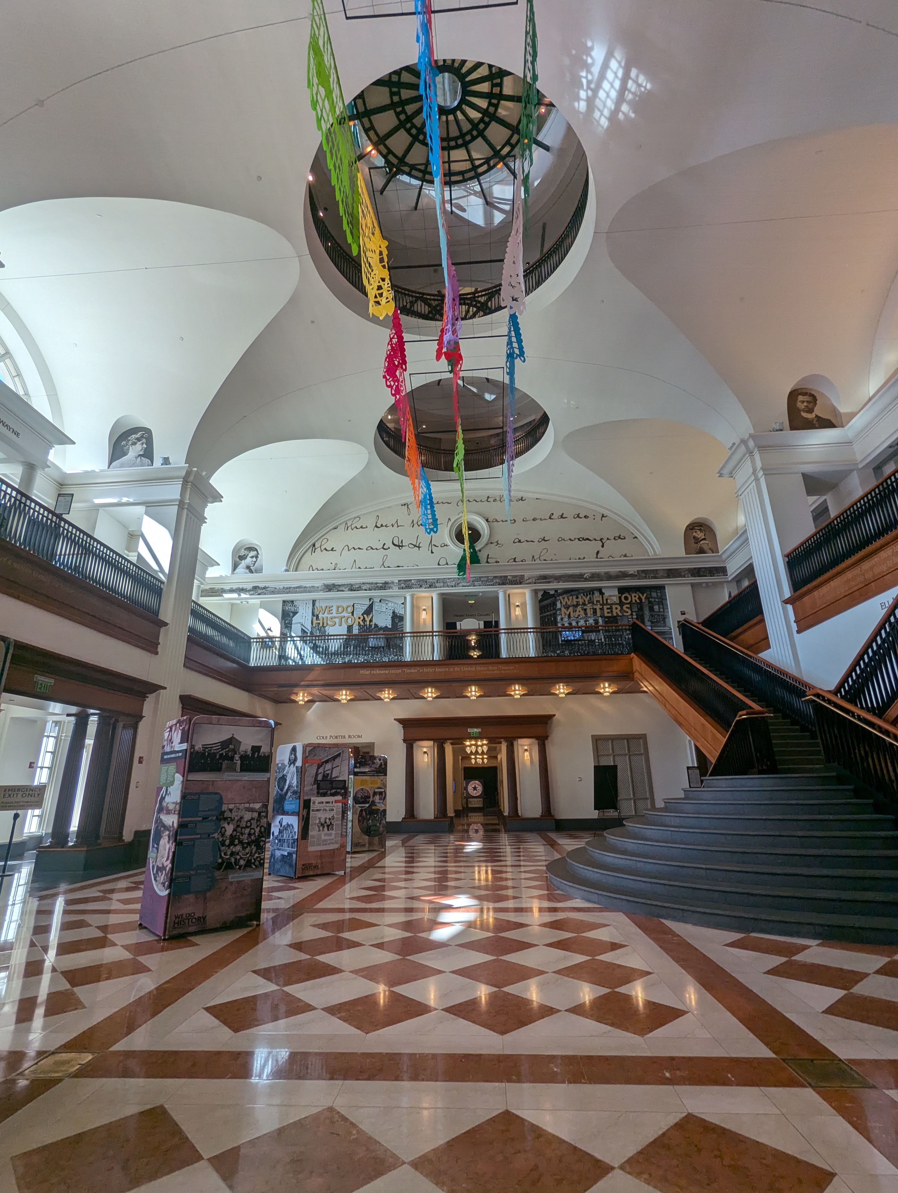 Interior of the Indiana History Center's Lilly Hall, with marble floors.