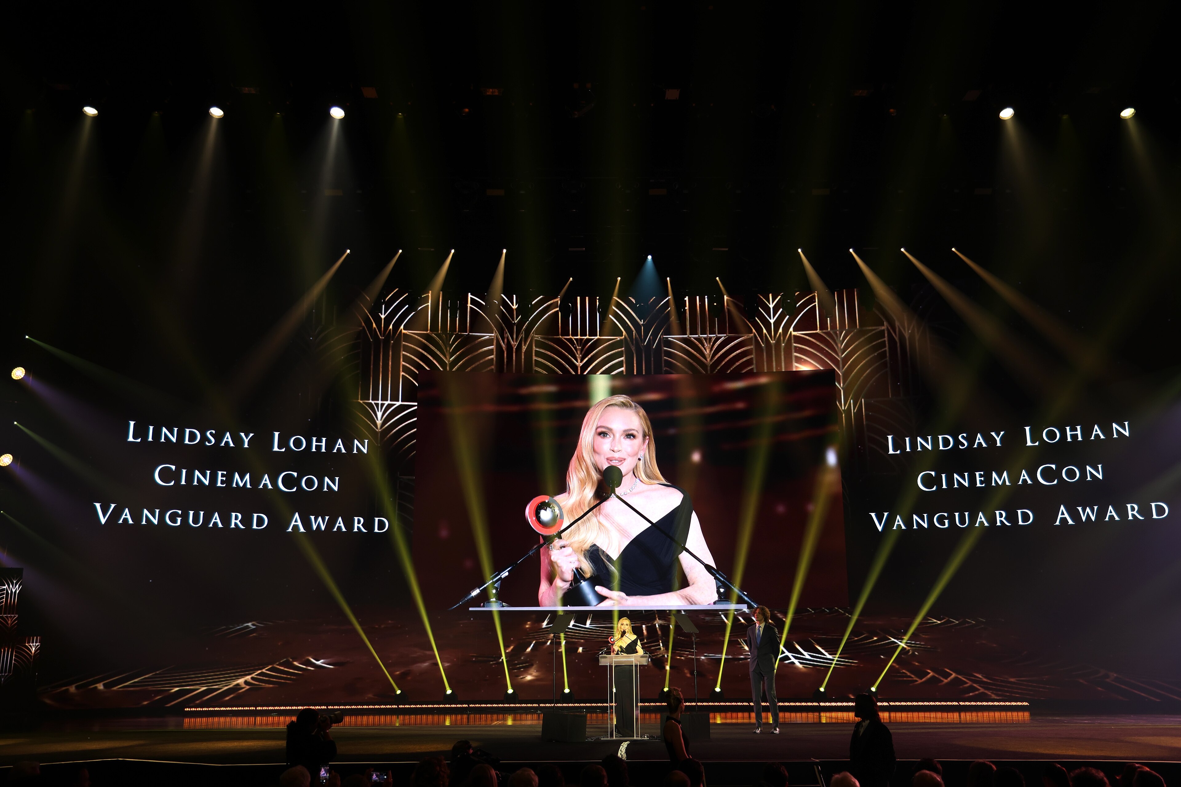 Lindsay Lohn accepting the Vanguard Award during the Big Screen Achievement Awards at CinemaCon 2025 in at Caesar's Palace at Las Vegas, NV