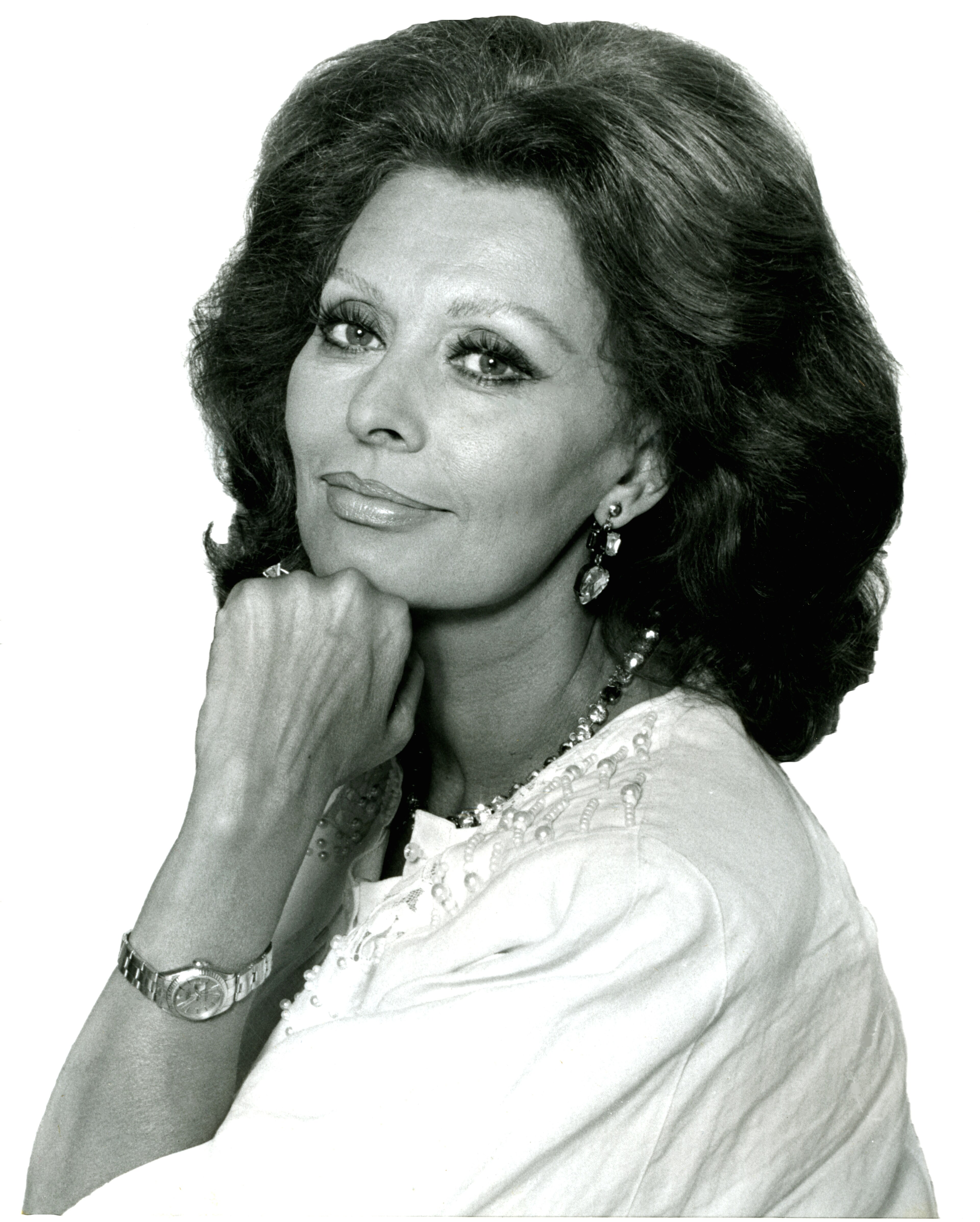 Portrait of the Italian actress Sophia Loren from 1986.