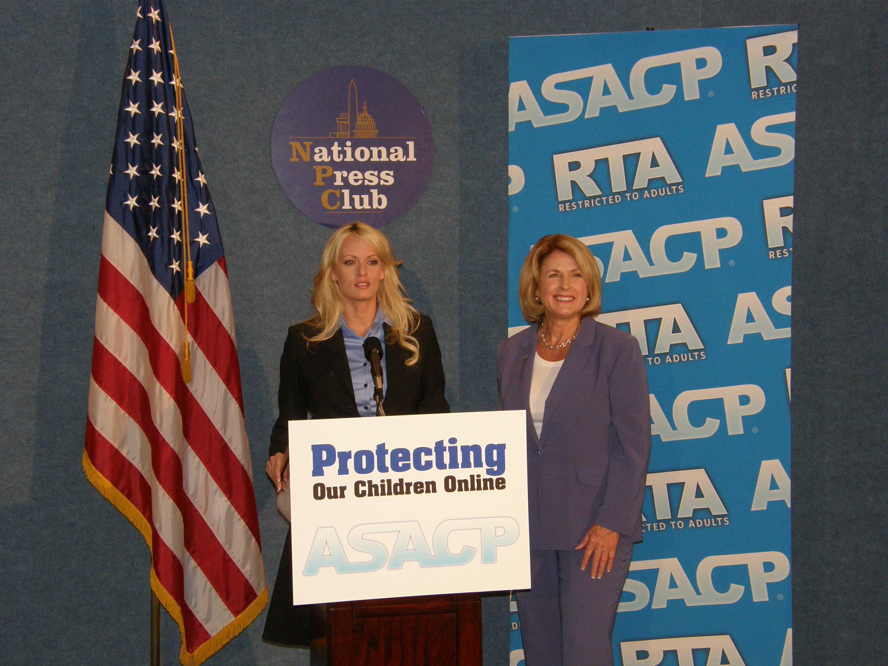 Stormy Daniels and Joan Irvine. Restricted to Adults -  RTA Press Conference 2008.  National Press Club, Washington DC.
